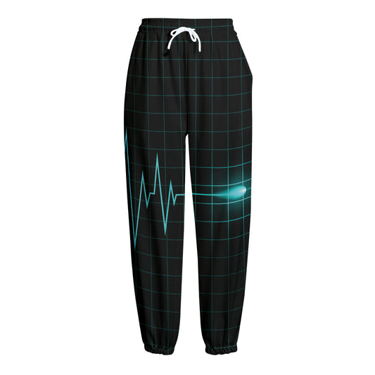Teal Heartbeat Print Fleece Lined Knit Pants