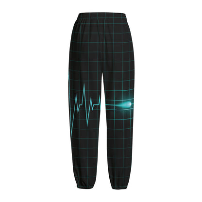 Teal Heartbeat Print Fleece Lined Knit Pants
