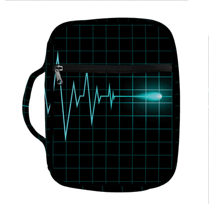 Teal Heartbeat Print Front Pocket Bible Bag