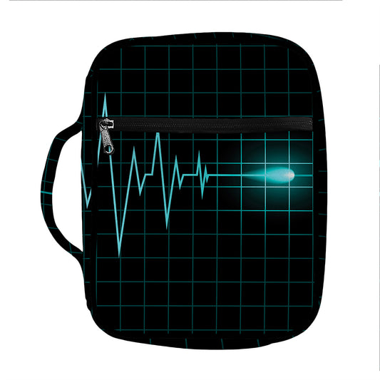 Teal Heartbeat Print Front Pocket Bible Bag