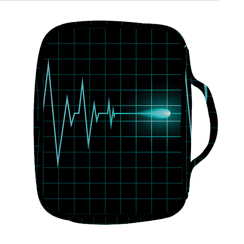 Teal Heartbeat Print Front Pocket Bible Bag