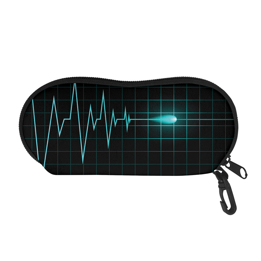 Teal Heartbeat Print Glasses Case
