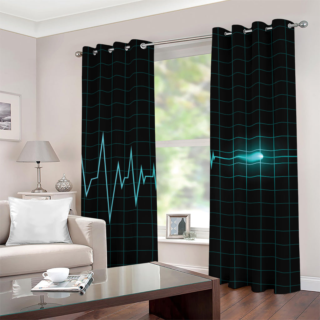 Teal Heartbeat Print Grommet Curtains