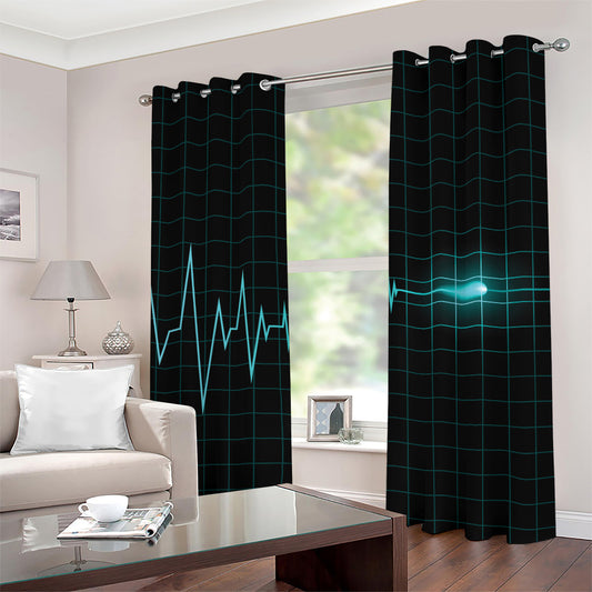 Teal Heartbeat Print Grommet Curtains
