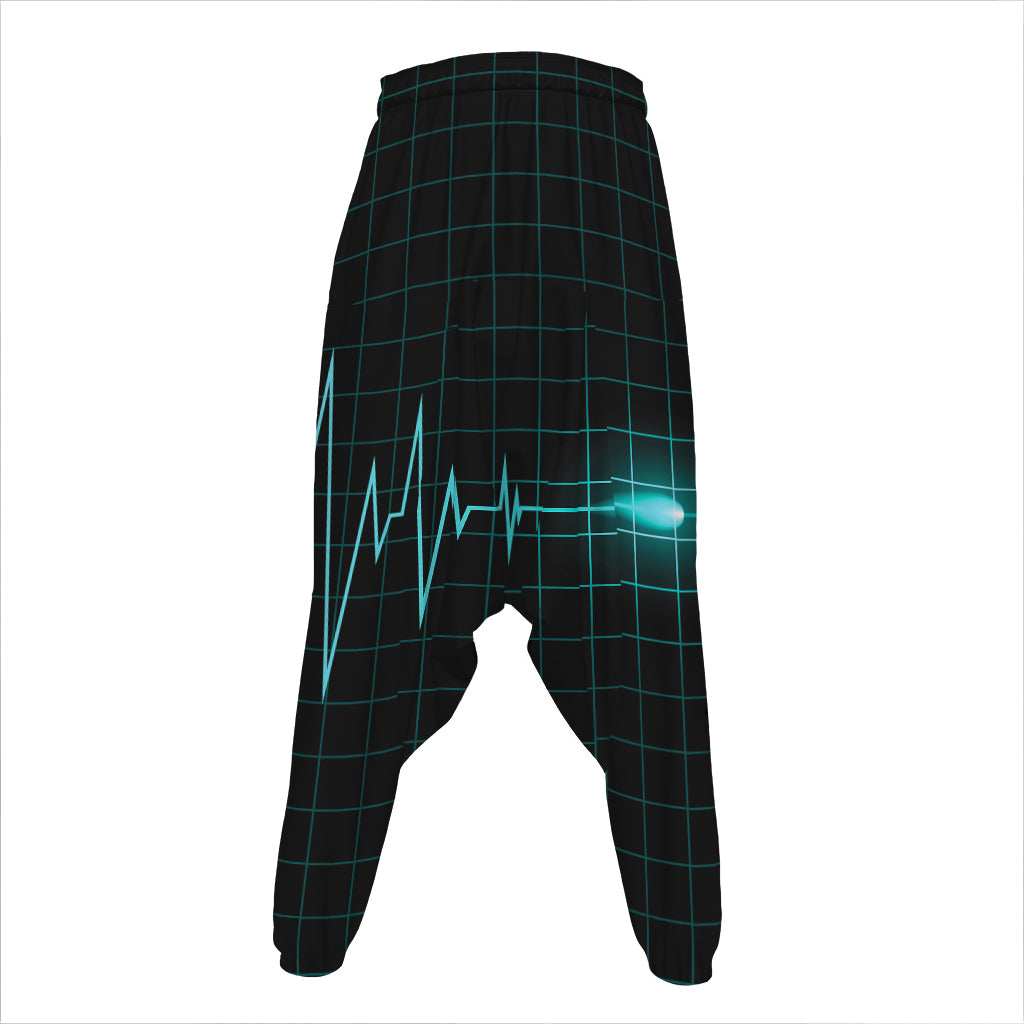 Teal Heartbeat Print Hammer Pants