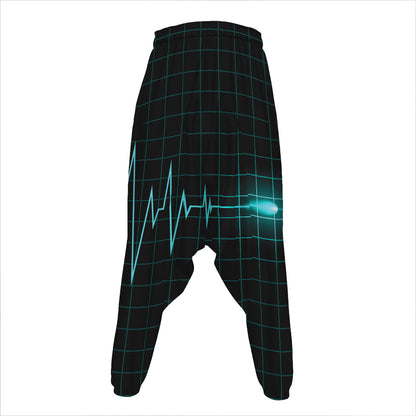 Teal Heartbeat Print Hammer Pants