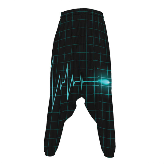 Teal Heartbeat Print Hammer Pants
