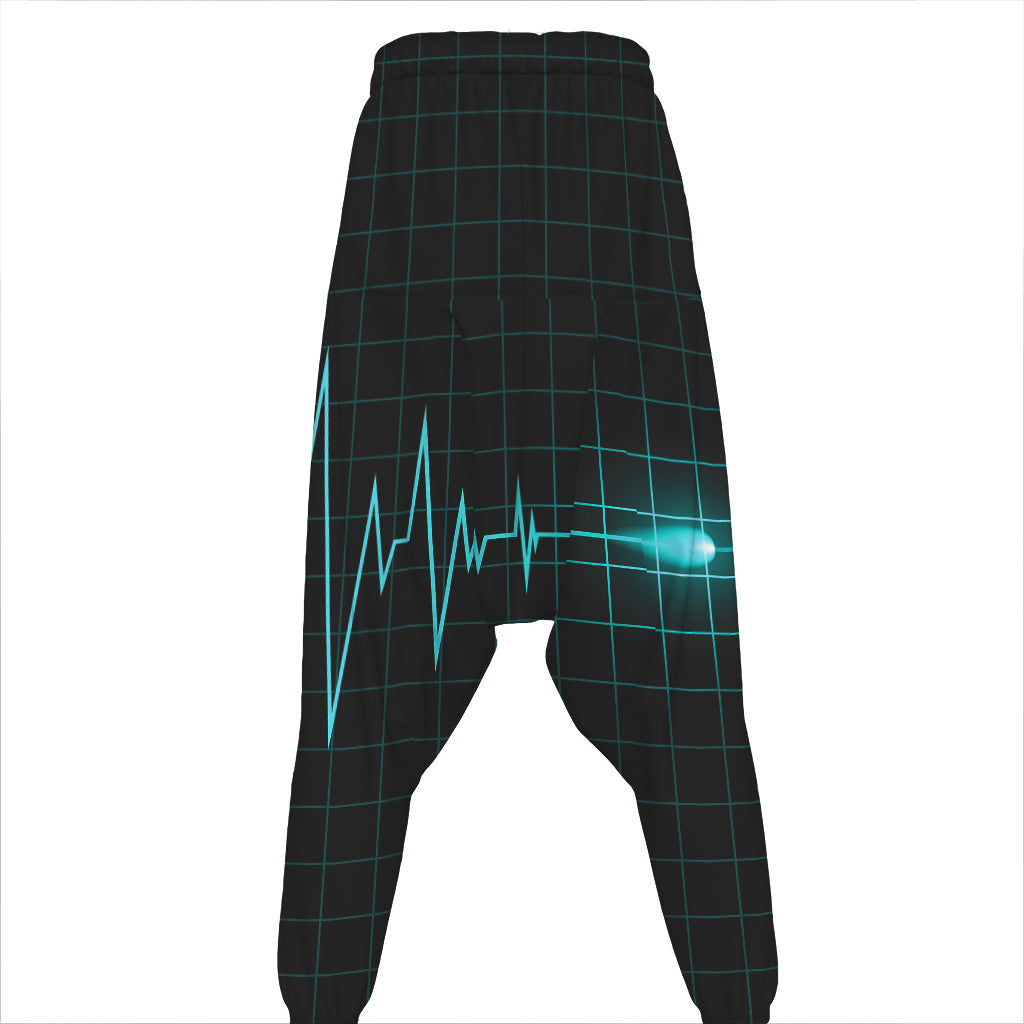 Teal Heartbeat Print Hammer Pants