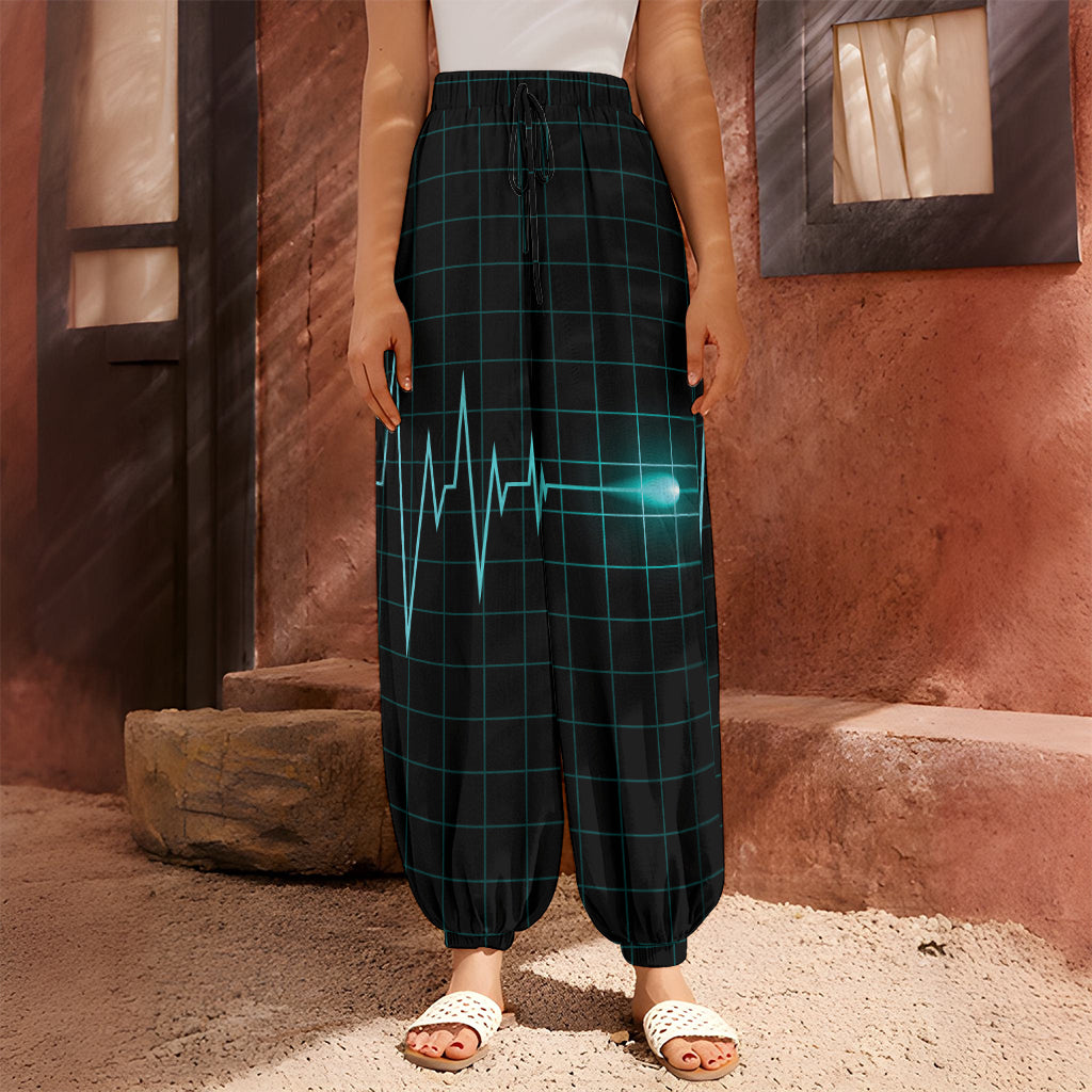 Teal Heartbeat Print Harem Pants