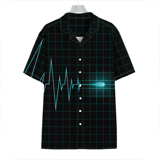 Teal Heartbeat Print Hawaiian Shirt