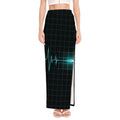 Teal Heartbeat Print High Slit Maxi Skirt