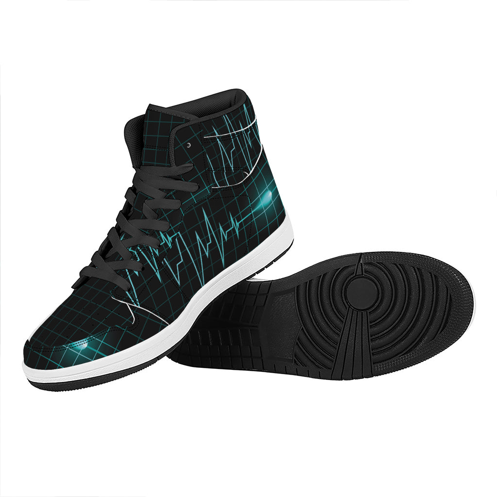 Teal Heartbeat Print High Top Leather Sneakers