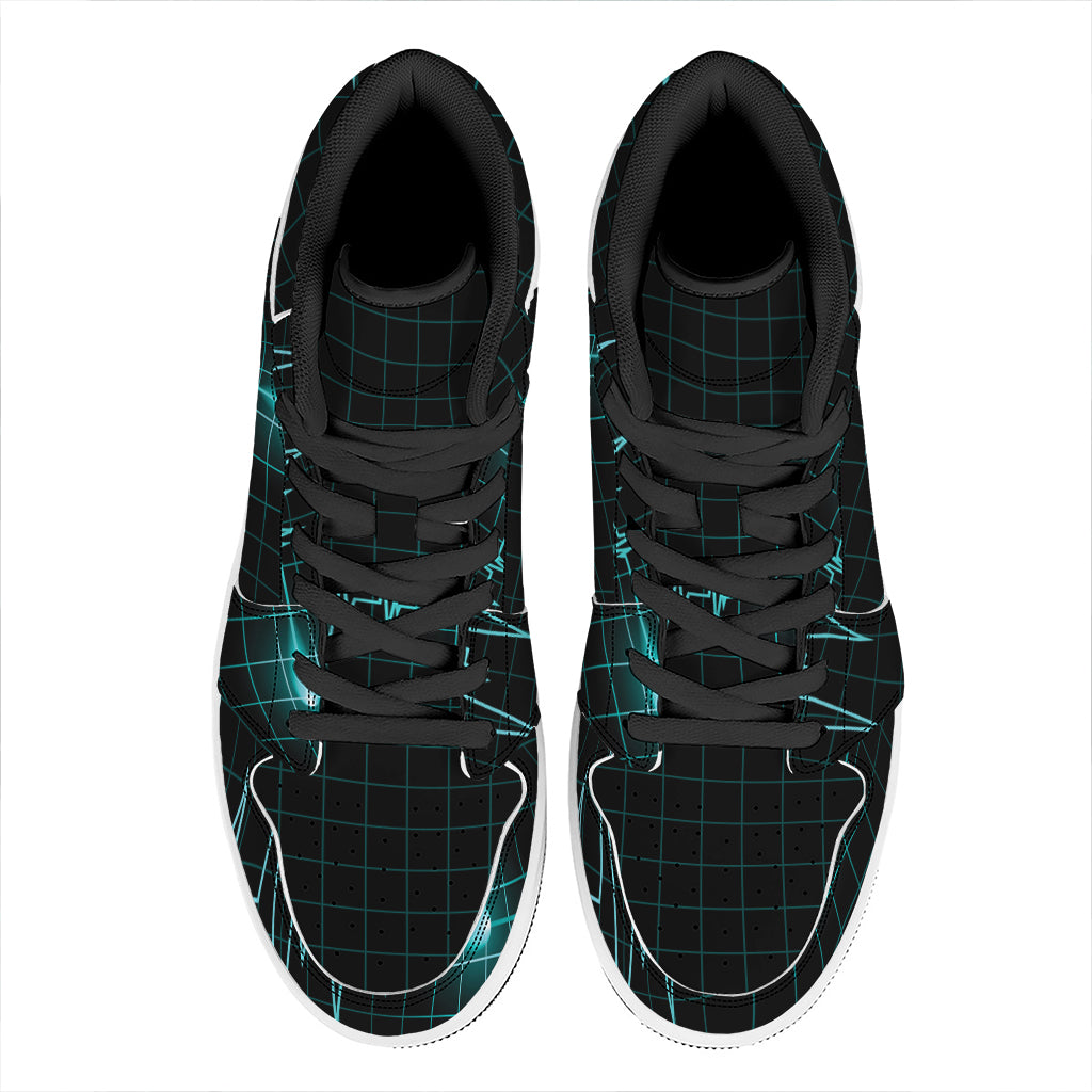 Teal Heartbeat Print High Top Leather Sneakers
