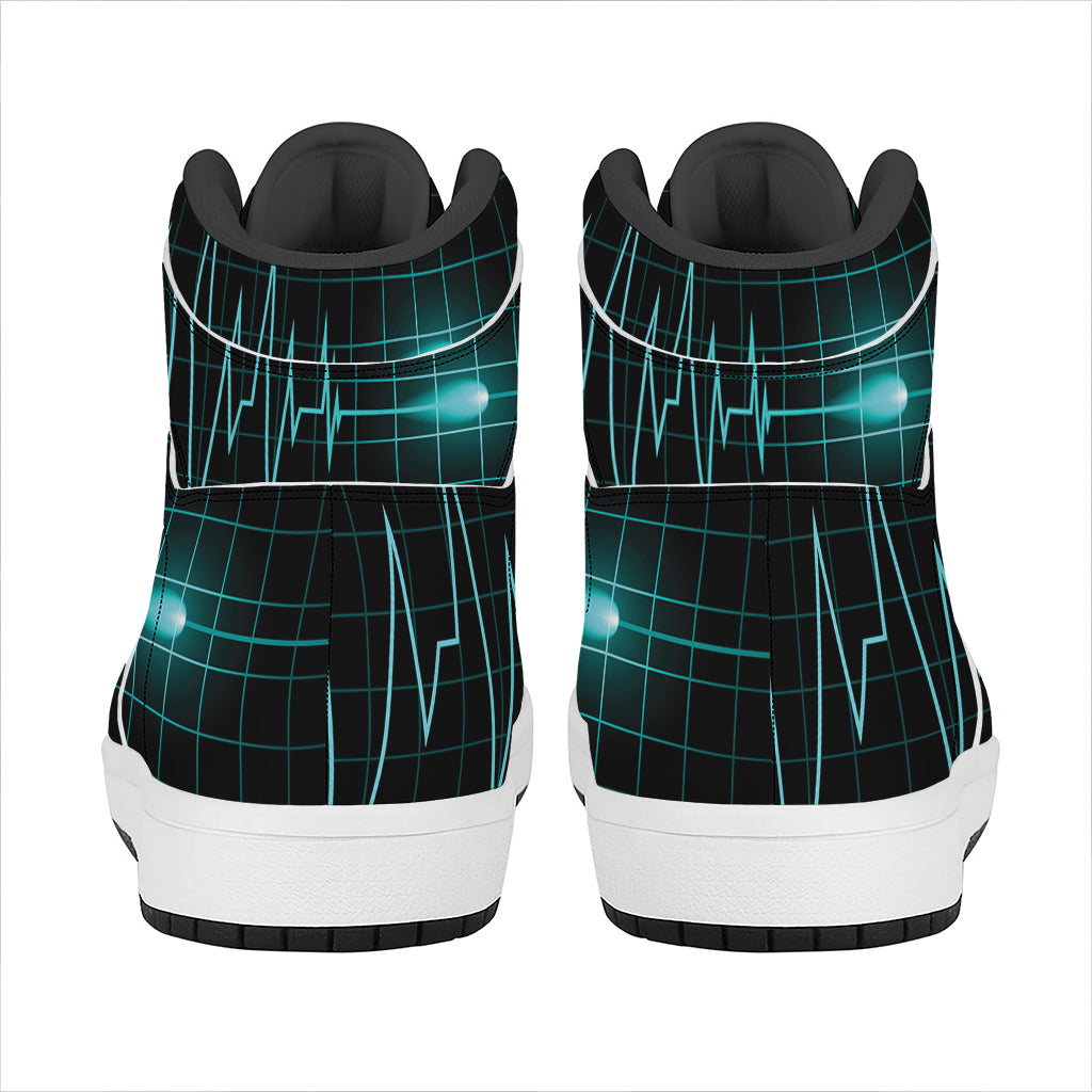 Teal Heartbeat Print High Top Leather Sneakers