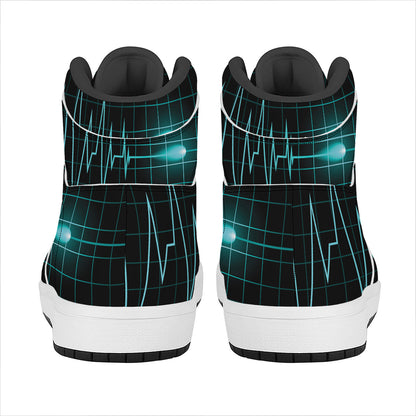 Teal Heartbeat Print High Top Leather Sneakers