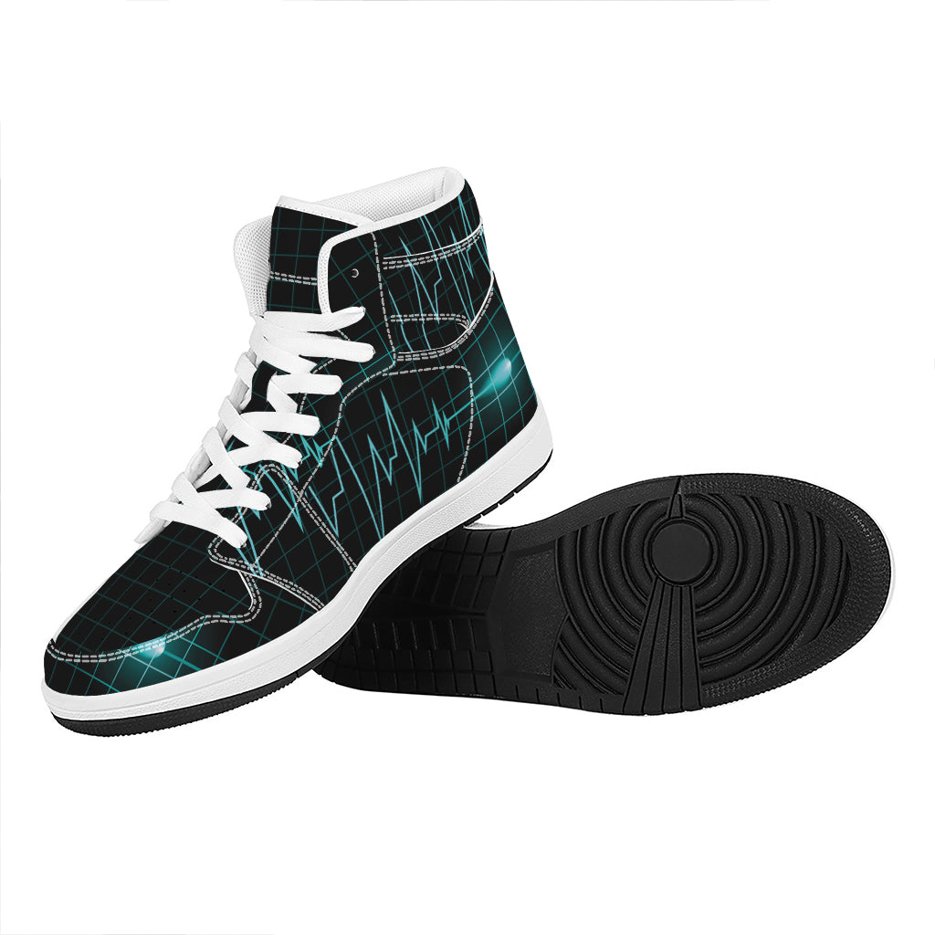 Teal Heartbeat Print High Top Leather Sneakers