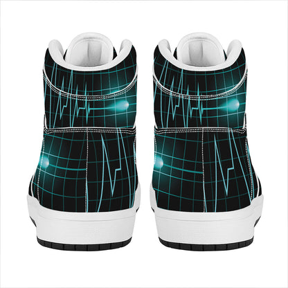 Teal Heartbeat Print High Top Leather Sneakers