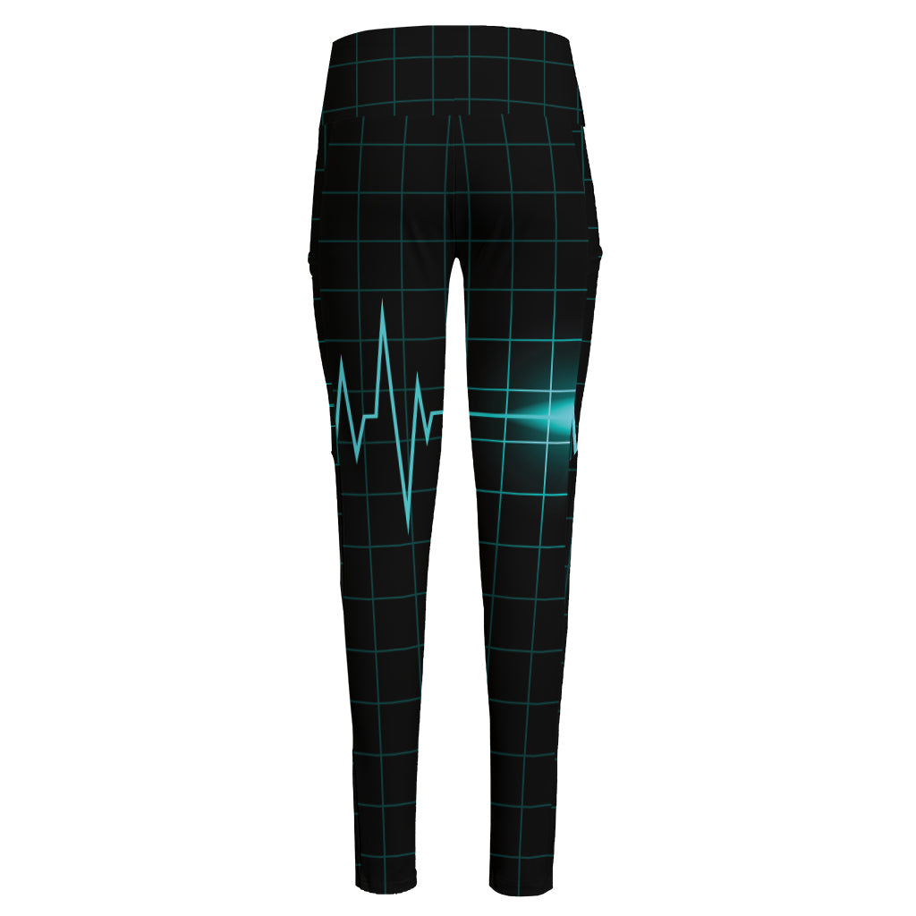Teal Heartbeat Print High-Waisted Pocket Leggings