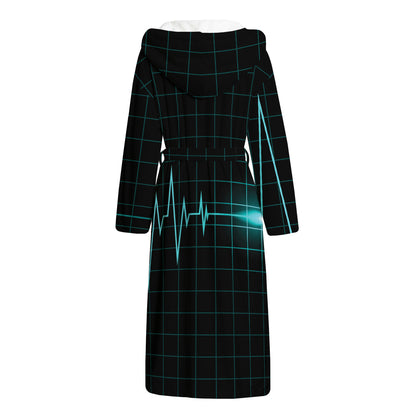 Teal Heartbeat Print Hooded Bathrobe