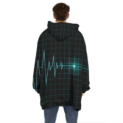 Teal Heartbeat Print Hoodie Blanket