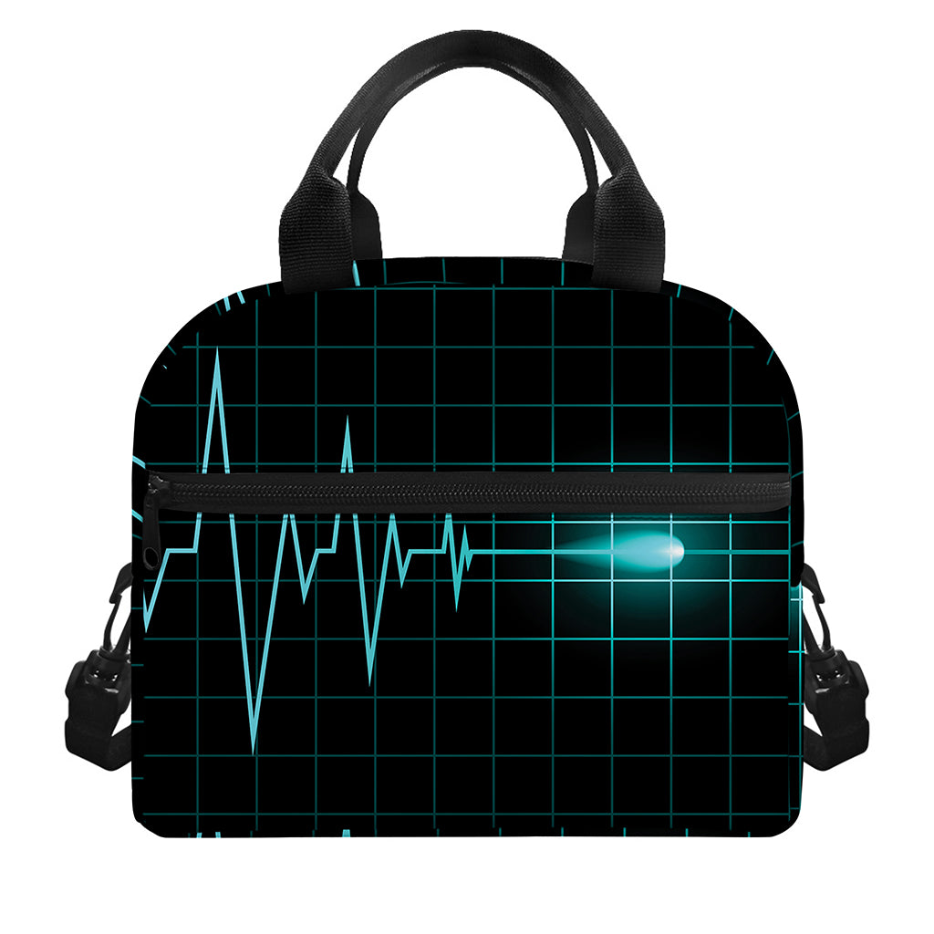 Teal Heartbeat Print Insulated Lunch Bag