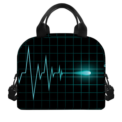 Teal Heartbeat Print Insulated Lunch Bag