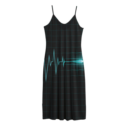 Teal Heartbeat Print Jersey Midi Cami Dress