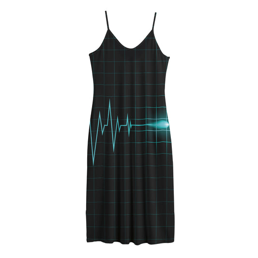 Teal Heartbeat Print Jersey Midi Cami Dress