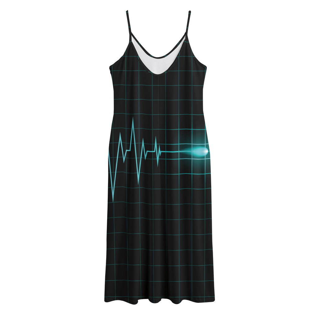 Teal Heartbeat Print Jersey Midi Cami Dress