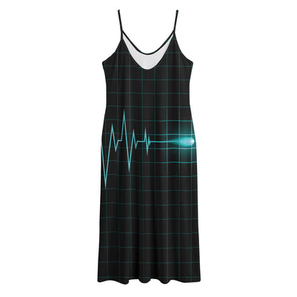 Teal Heartbeat Print Jersey Midi Cami Dress