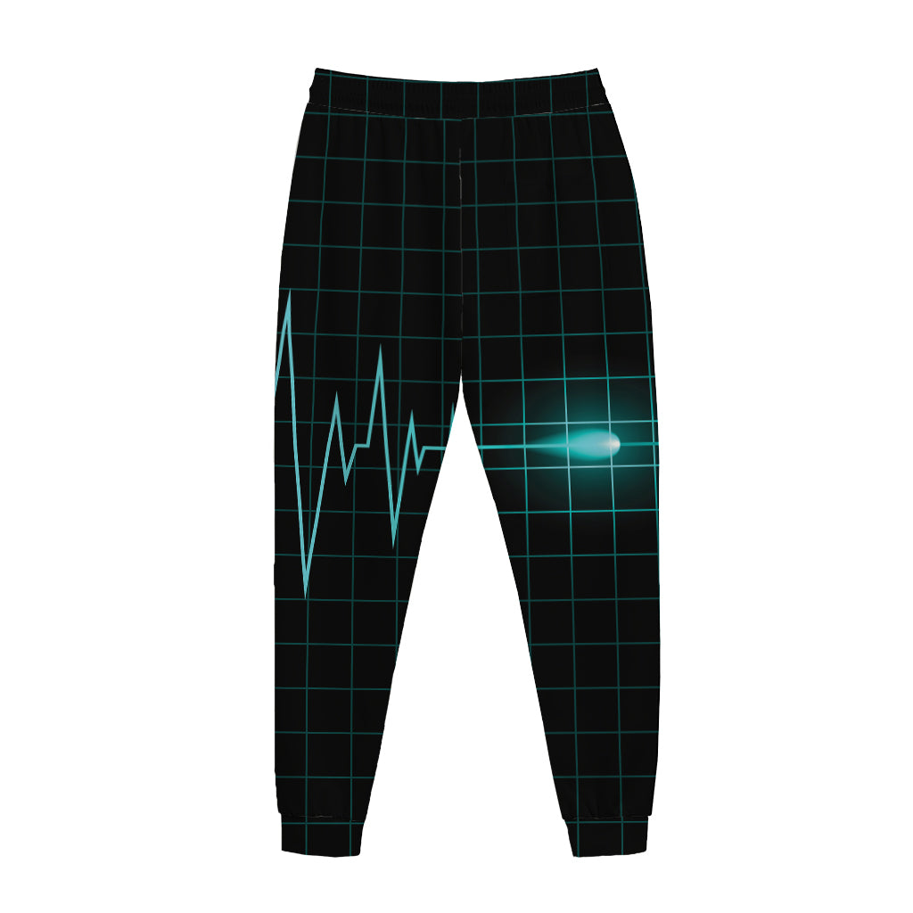 Teal Heartbeat Print Jogger Pants