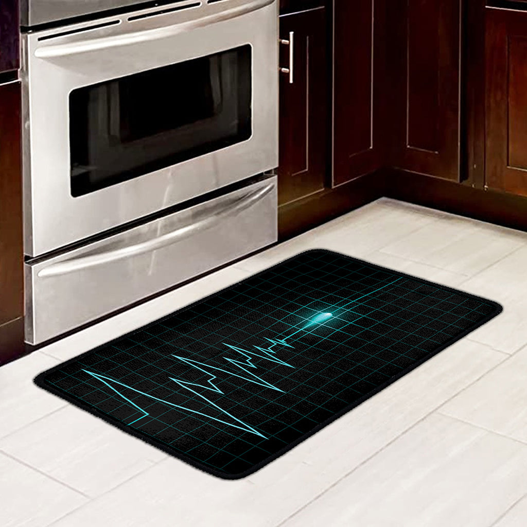 Teal Heartbeat Print Kitchen Mat