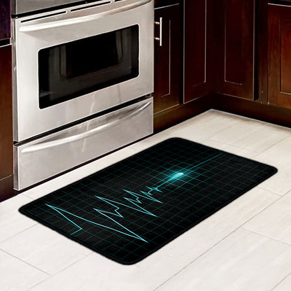 Teal Heartbeat Print Kitchen Mat