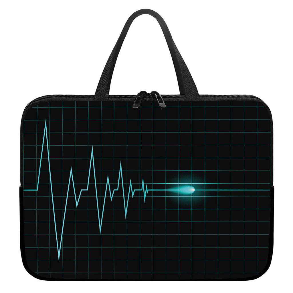 Teal Heartbeat Print Laptop Sleeve With Handle