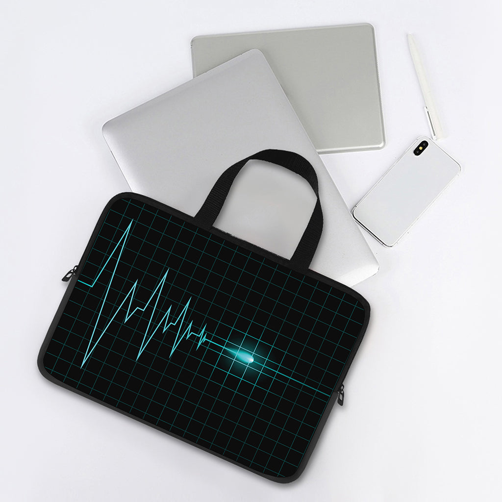 Teal Heartbeat Print Laptop Sleeve With Handle