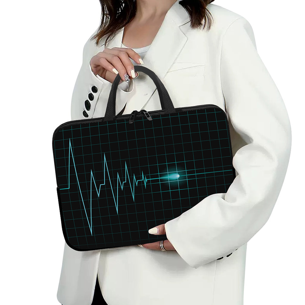 Teal Heartbeat Print Laptop Sleeve With Handle