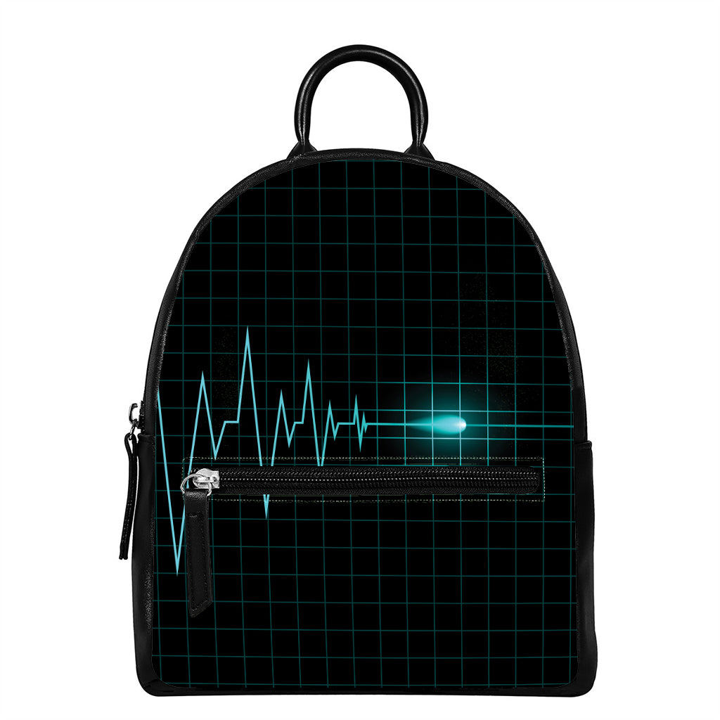 Teal Heartbeat Print Leather Backpack