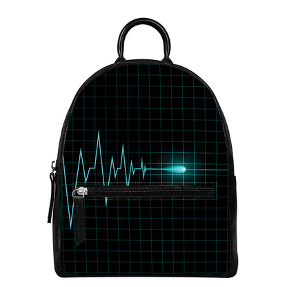 Teal Heartbeat Print Leather Backpack
