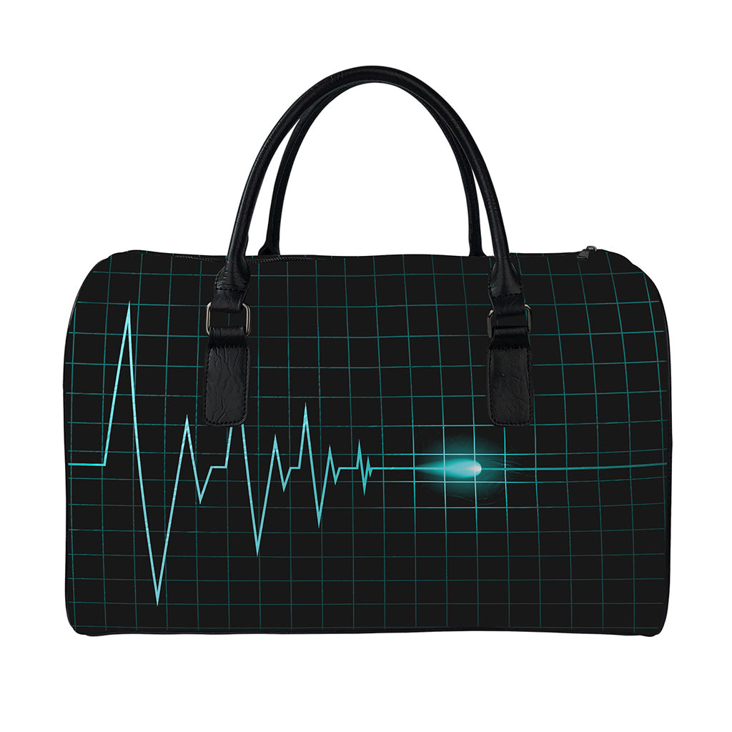 Teal Heartbeat Print Leather Duffle Bag