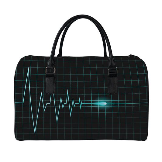 Teal Heartbeat Print Leather Duffle Bag