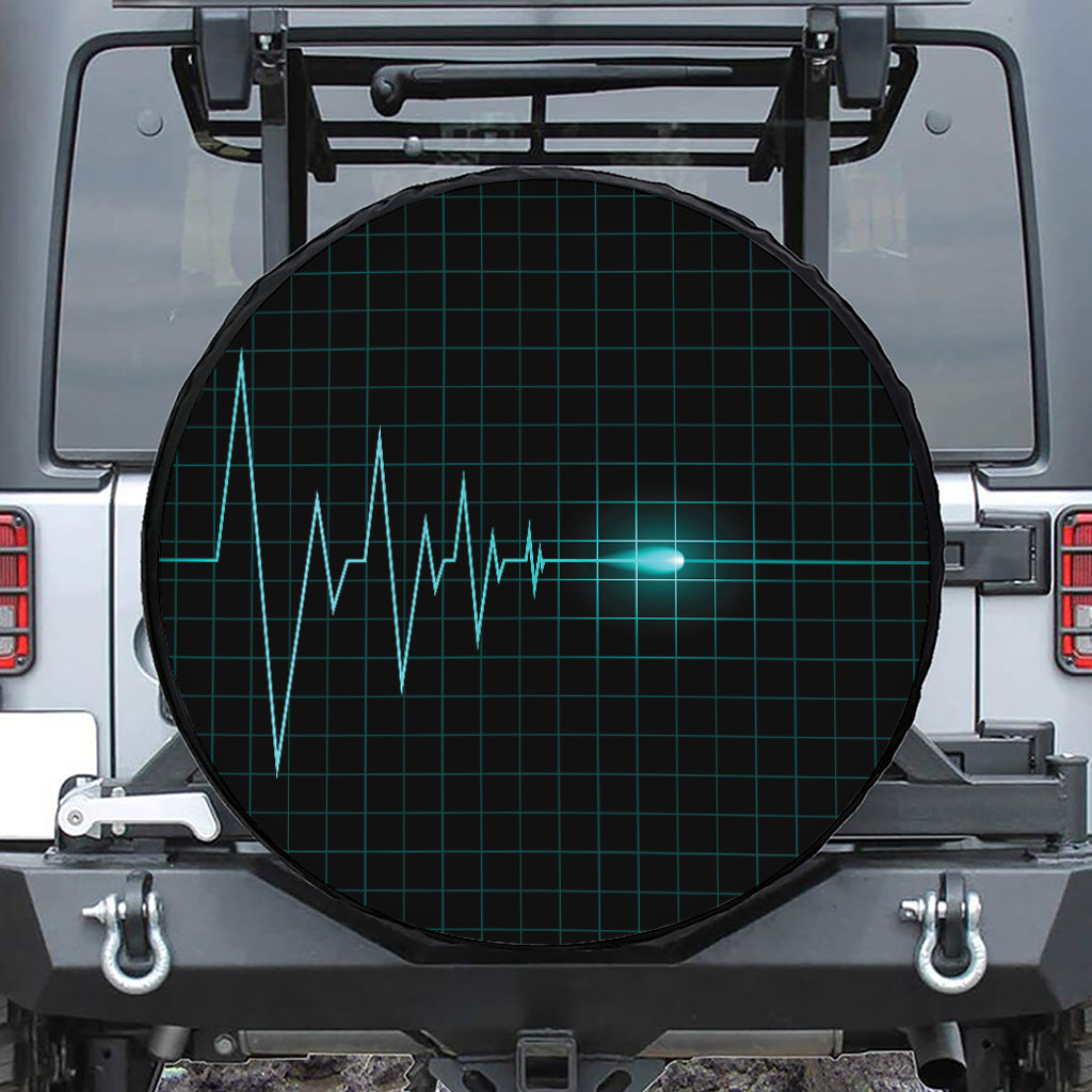 Teal Heartbeat Print Leather Spare Tire Cover