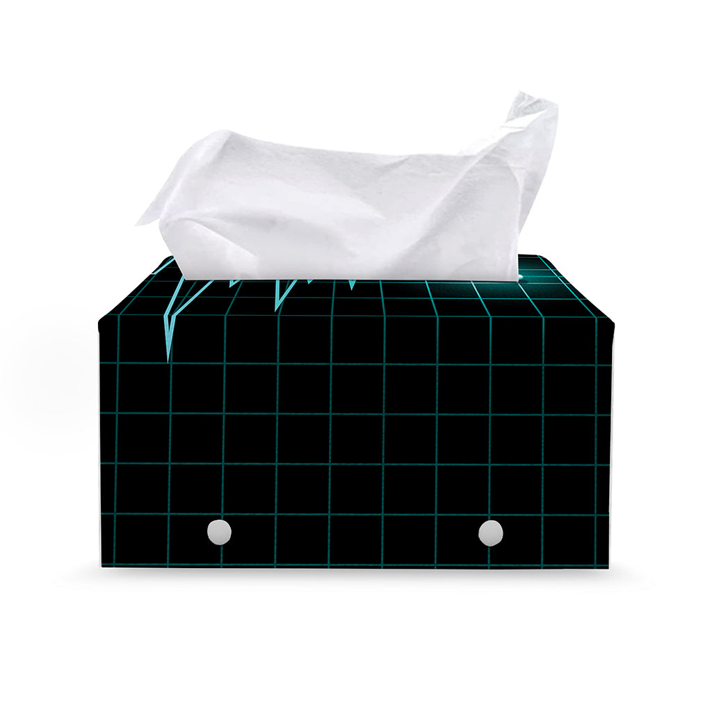 Teal Heartbeat Print Leather Tissue Box Cover