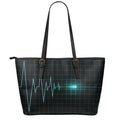 Teal Heartbeat Print Leather Tote Bag With Zipper