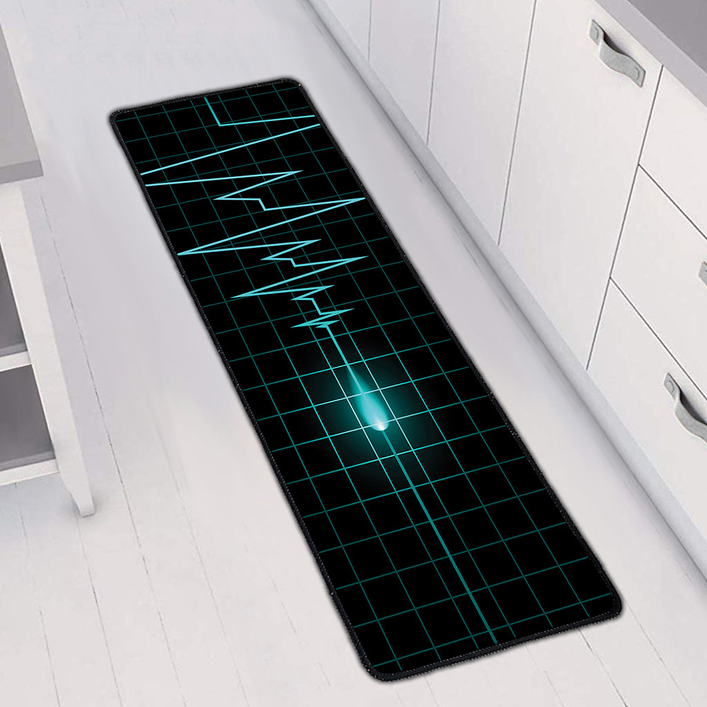 Teal Heartbeat Print Long Kitchen Mat