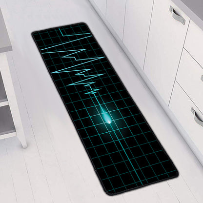 Teal Heartbeat Print Long Kitchen Mat