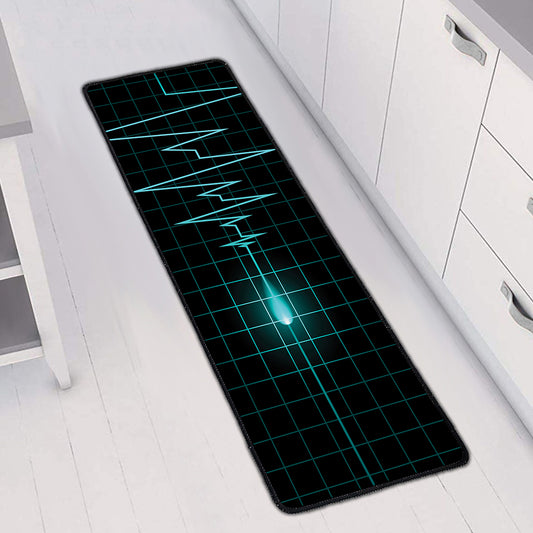 Teal Heartbeat Print Long Kitchen Mat