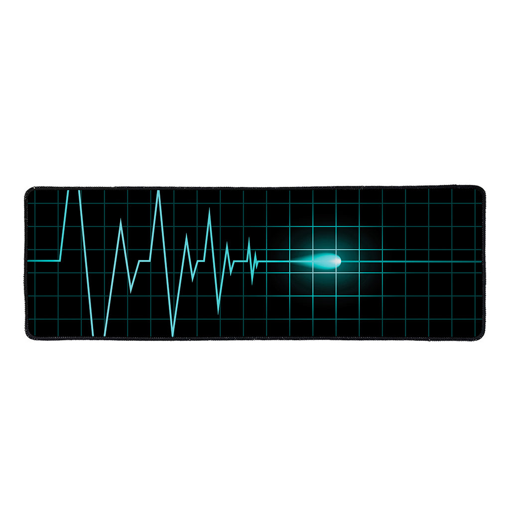 Teal Heartbeat Print Long Kitchen Mat
