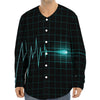 Teal Heartbeat Print Long Sleeve Baseball Jersey