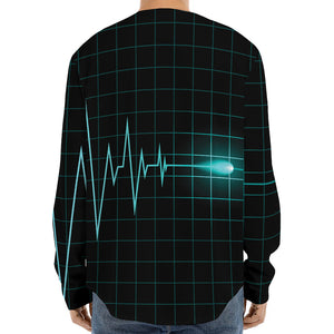 Teal Heartbeat Print Long Sleeve Baseball Jersey