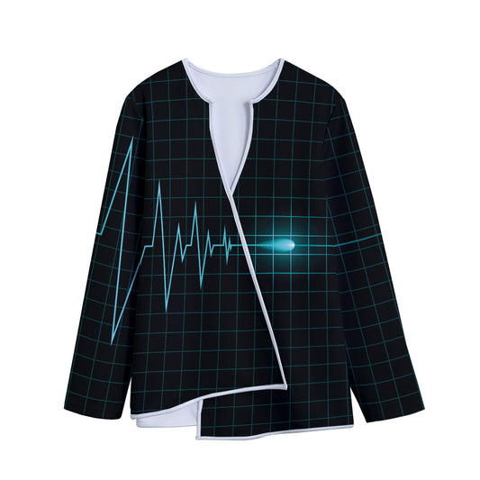 Teal Heartbeat Print Long Sleeve Short Coat